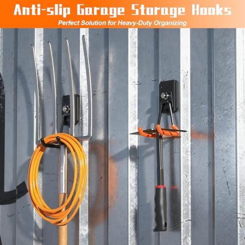 Heavy Duty Magnetic Garage Hooks,4 Pack Strong Large Magnet Hook for Power Drill,Garden Tools,Hose,Pegboard,Garage, Workshop,Magnetic Storage Hooks for Indoor Outdoor Hanging(Black) - Image 2