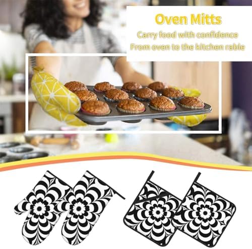 Copy of Optical Pattern Oven Mitts and Pot Holders Sets, Heat Resistant Cooking Mitts and Hot Pads, Waterproof Oven Glove Potholders for Cooking Baking Grilling - Image 6