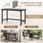 GIANTEX 48" Rolling Computer Desk, Mobile Study Writing Desk with Wheels, Storage Bag & 2 Hanging Hooks, Simple Style Home Office Work Bench, PC Workstation for Study, Bedroom (Black) - Image 7