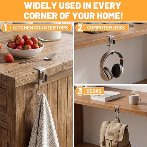 24PCS Adjustable Purse Hook, Heavy-Duty Metal Clamp Hook for Table and Desk, Tool-Free Under Desk Hanger Holds Up to 22lbs for Office Home Dorm Kitchen - Image 7