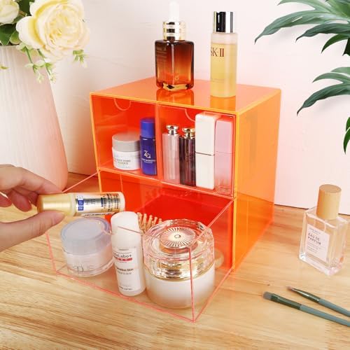 Gelite Desk Organizer with 3 Storage Drawers for Makeup Office Acrylic Desktop Drawer Organizer for Vanity Office Organization and Storage Box, Neon Orange - Image 6