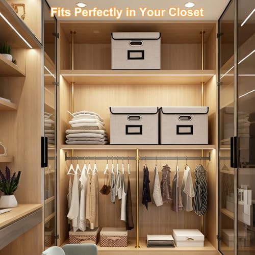 Large Square Storage Bin with Lid, Foldable Organizer Box with Handles & Label Design, for Office, Closet, Home, Documents, Grey, 12.20 x 10.63 x 10.63 Inches, 2 Pack - Image 2