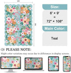 DUKINO 6x9 Area Rugs, Floral Washable Rug for Living Room Non Slip, Teal - Image 2