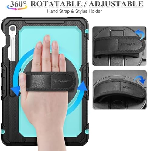 SEYMAC stock Case for Samsung Galaxy Tab S10 FE+ Plus 5G Tablet Case 13.1'' Protective with Screen Protector, Pen Holder, 360 Rotate Stand, Hand Strap, Shoulder Strap, SkyBlue1 - Image 4