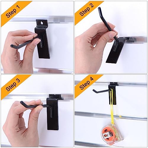 HARFINGTON 60pcs Slat Wall Hooks 6" Length Metal Pegboard Panel Display Wall Hanging Hook and Hanger for Garage, Retail, Shop, Supermarket, Black - Image 5