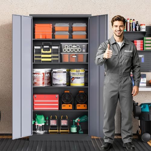 MIIIKO Metal Storage Cabinet with Doors and Shelves, 72" Tall Steel Storage Organizer Cabinets with Lock for Garage,Home Office,Warehouse（Black Grey） - Image 2