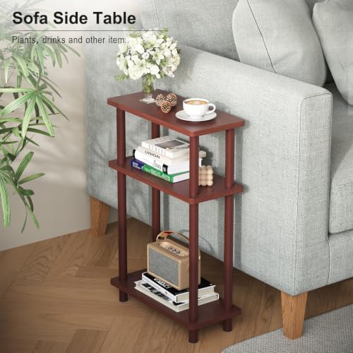 Apicizon Small Narrow Side Table, 3-Tier Skinny End Table, Dark Brown - Image 4