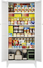 Letaya 75" H Metal Storage Cabinet with 2 Doors and 4 Shelves,Tall Kitchen Pantry Cabinets,Farmhouse Utility Pantry Organizers for Cupboard/Dining/Bathroom/Home Office/Garage Room,White by LetayaMetalCabinets