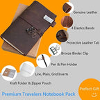 newestor Refillable Leather Journal Travelers Notebook - 8.5 x 4.5 Travel Diary with 5 Inserts + Pen Holder and Binder Clip, Standard Size, Brown - Image 2