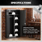 Greenvelly Metal Storage Cabinet with Lock Door,72" Locking Steel Storage Wardrobe Cabinet,Employees Locker Closet Clothing Coat Steel Wardrobe Cabinet with Hanging Rod for Garage,Home Office,Gym - Image 4