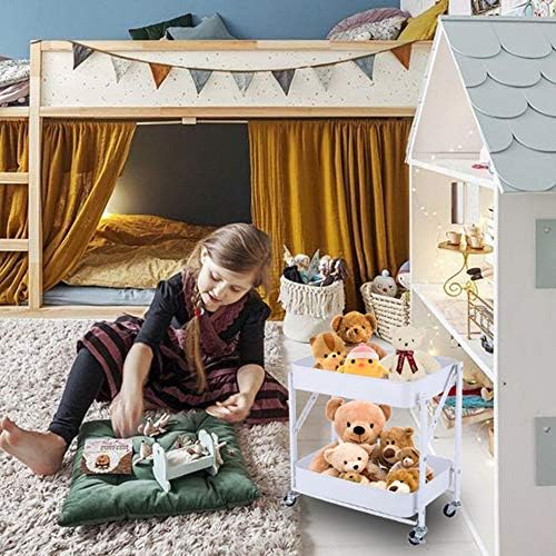 Melody House 2-Tier Metal Folding Rolling Cart, Mobile Utility Cart Trolley Storage Organizer for Office Home Kitchen Organization, Sofa Side End Table with Wheels, White - Image 4