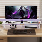 TEAMIX 42 inch Dual Monitor Stand with Storage Drawer & Phone Holder, White - Image 5