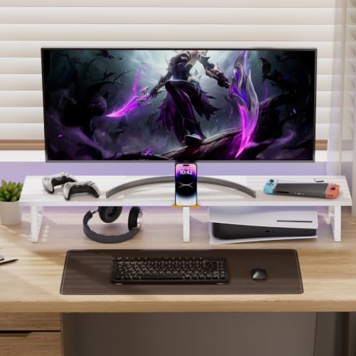 TEAMIX 42 inch Dual Monitor Stand with Storage Drawer & Phone Holder, White - Image 5