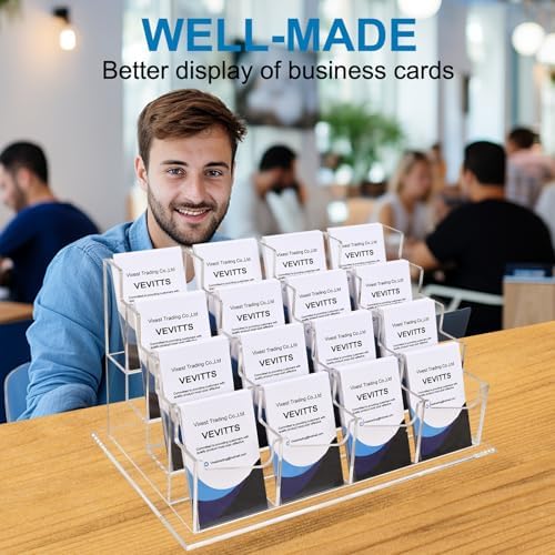 Clear Vertical Business Card Holder for Desk, Office Acrylic Business Card Display Holder Desktop Organizer Storage Cards Holders, Clear 4 Tiers 16 Pockets - Image 7