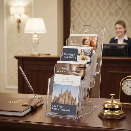 4 Pcs 4 Tier Acrylic Brochure Display, 4 Inch Wide, Wall or Desk - Image 6