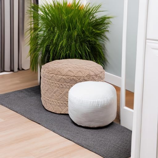 Round Ottoman Foot Stool for Living Room Pouf Footrest,Light Coffee 20x12In - Image 5