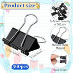 360 Pcs Medium Binder Clips Bulk 1.25 Inch Heavy Duty Paper Clamps, Black Metal Binding Med Clips for Office Supplies and Professional Organization - Image 2