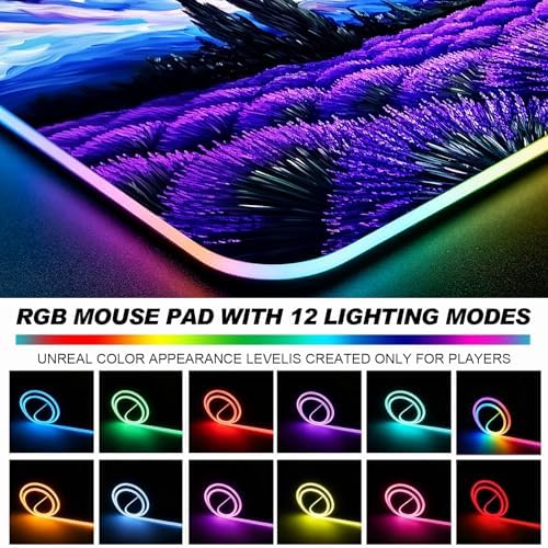 RGB Lavender Field Starry Night Gaming Desk Mat & Mouse Pad, XL - Image 6