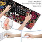 TGFEWYTJYJ Extended Gaming Mouse Pad,Memory Foam Ergonomic Keyboard Mouse Wrist Rest Support Set,Large Desk Mat with Stitched Edges,Non-Slip Base Mousepad Home Office,Flower Skull - Image 6