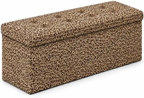 ALASDO 43 Inch Folding Storage Ottoman Bench with Hidden Storage, PU Leather Ottoman Foot Rest Stool, End of Bed Bench for Bedroom, Living Room, Entryway and Closet, Leopard Print by ALASDO