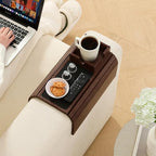 Bamboo Couch Cup Holder Arm Tray Table with Anti-Slip Cork Pad，Couch Drink Holder，Sofa Cup Holder Armrest Tray，Foldable Arm Chair Table Recliners for Drink, Cups, Eats，Snacks, Phone, Remote (Brown) - Image 6