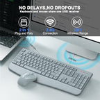Wireless Keyboard and Mouse Combo, ULSOU 2.4G Full-Sized Ergonomic Computer Keyboard with Wrist Rest and 3 Level DPI Adjustable Wireless Mouse for Windows, Mac OS Desktop/Laptop/PC(Grey) - Image 4