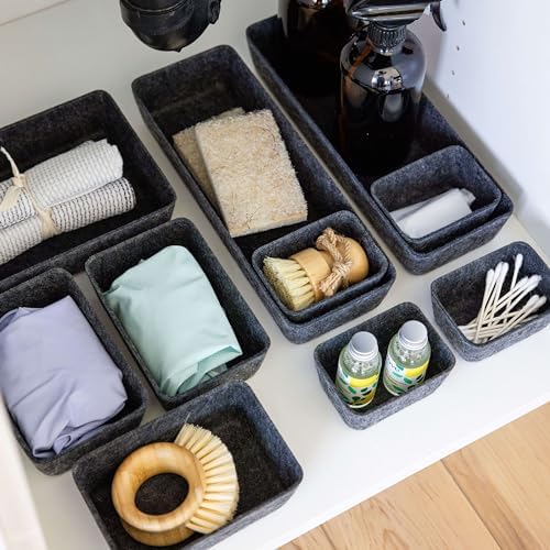 Three by Three Seattle Recycled Felt Storage Bins Set of 10 (Charcoal) - Image 4