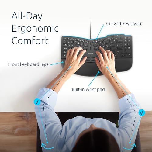 Kensington Pro Fit Ergo KB675 EQ TKL Wired Keyboard, USB-A Connection, Ergonomic Curved Design, Programmable Keys (K75497NA) - Image 2