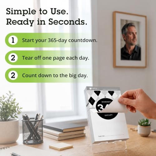 Retirement Count Down Calendar - 5.75"x3.75" - Black and White Tear Off Countdown Desk Calendar (White and Black, 1 yr (365)-Day Retirement) - Image 4