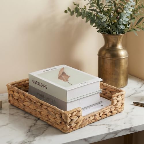 2 Pcs Water Hyacinth Letter Tray for A4 File Tray Desk Mail Letter-Size Paper Basket Woven Organizer Magazine Files Storage Basket Woven Desk TrayBasket Organizer for Office Bathroom Toilet Documents - Image 7