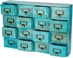 Teal 16-Slot Wooden Drawer Unit - Country Style Desk Organizer Box - 20"x3.6”x14” Wooden Storage Box w/ 16 Drawers - Countertop Drawers w/Label Holder & Handle - Slim 4-Level Desk Organizer by PrimoSupply