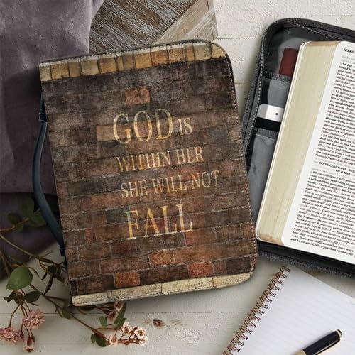Retro Wood Grain & Cross Bible Cover for Women Soft PU Leather Verse Print Bible Carrying Case Large Capacity Book Organizer with Top Handle Gifts for Christians - Image 6