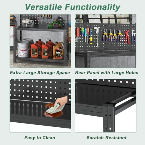Work Bench with Pegboard,Heavy Duty 3000lbs Capacity Workbench Adjustable Shelves,Work Table for Garage Warehouse47.2 H*47.09" W*19" D - Image 4