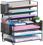7-Tier Desk Organizer with 3 Pen Holders, Metal Letter Tray, Black by SUPEASY