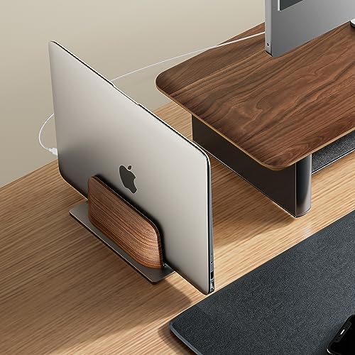 UPERGO Vertical Laptop Stand, Minimalist Wood Holder for MacBook, Walnut - Image 4