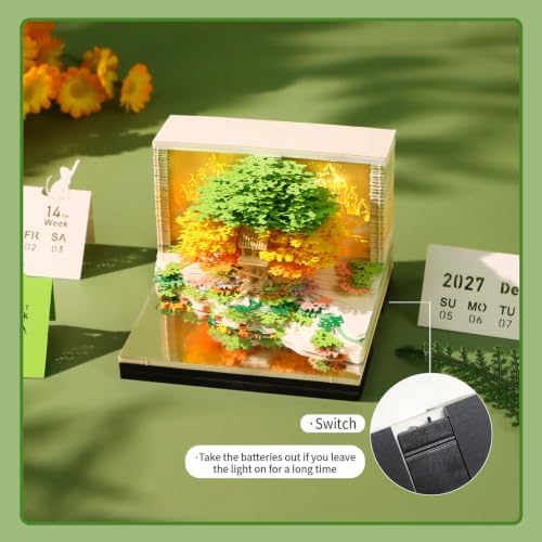 3D Calendar 2027,3D Time Piece Calendar 2027 With LED Lights,3D Art Calendar Memo Pad 2027,Blossom Grove Island Desktop Decoration,Tear-Away 3D Paper Art Notepad w LED Lights,Christmas Gift,New Year Gift (Blossom Grove Island(Emerald Green)) - Image 4