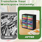 PROLEE Marker Organizer for 224 Markers, Wooden Alcohol Marker Holder with 32 Compartments, Horizontal Art Pen and Pencil Storage Rack for Desk, Classroom and Studio, Black - Image 5