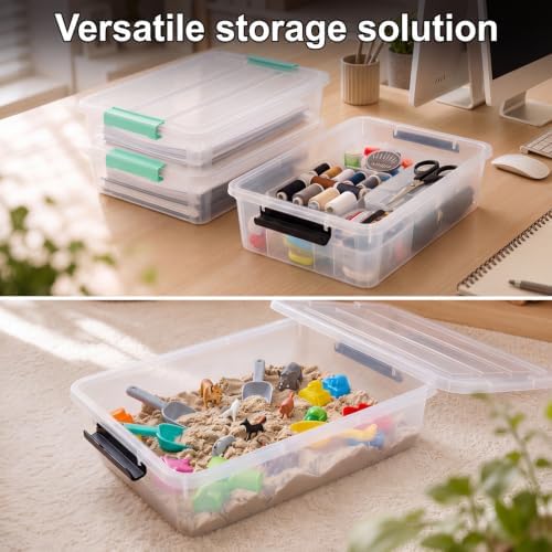 6 Qt Clear Storage Bins with Lids, Sensory Bins,Plastic Stackable Storage Containers with Secure Latches,Multi-Purpose Classroom Storage Organizer for Craft Supplies,Paper & Office Stationery,4 Pack - Image 6