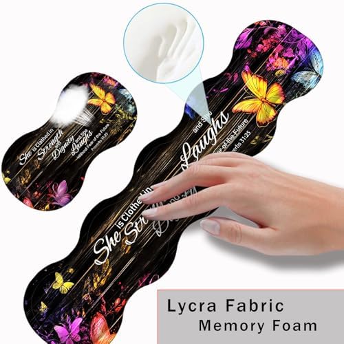 Keyboard Wrist Rest and Mouse Pad with Wrist Support Set Ergonomic Coaster,Memory Foam,Easy Typing Pain Relief,Large XL Desk Mat 31.5"x 11.8",Floral Butterfly Bible Verse Proverbs 31-25 - Image 5