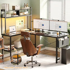 Aheaplus 59" L Shaped Desk Gaming Desk with LED Light & Power Outlet, Black - Image 6