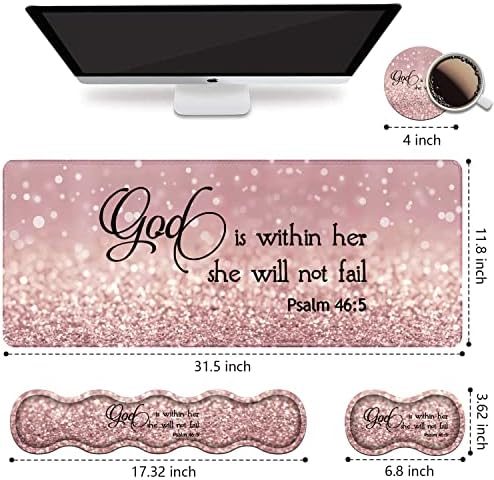 Ergonomic Keyboard Wrist Rest & Mouse Pad Wrist Rest Set, Large XXL Gaming Desk Mat 31.5"x 11.8", Non-Slip Base, Memory Foam, Easy Typing Pain Relief for Office & Home, Quote Bible Verses Psalm 46:5 - Image 2