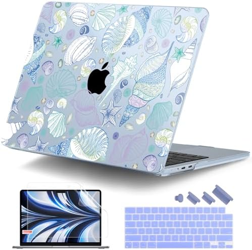 DONGKE for MacBook Air 13 Inch Case M5 2026 M4 2025 M3 M2 2024-2022 A3449 A3240 A3113 A2681, Plastic Hard Shell & Keyboard Cover & Screen Film for MacBook Air 13.6 Inch Case - Sea Shells by DONGKE