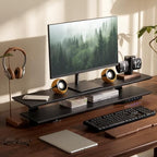 Dual Monitor Stand Riser for Large Office Desk Organization, Black by Unknown