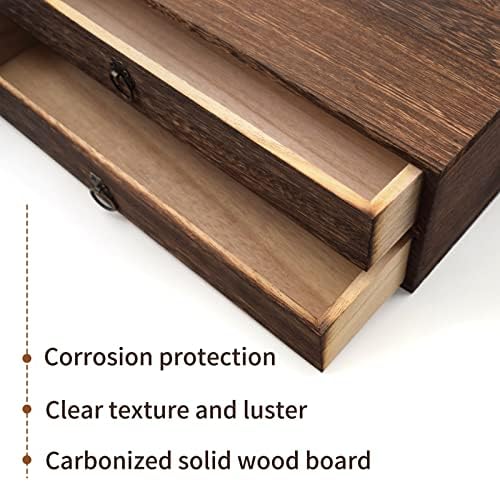 2-Drawer Wooden Desk Organizer Wood Desktop Storage Cabinet A4 File Cabinet Tabletop Storage Box Desk Drawer Organizer Paper Holder Carbonization for Home Office Workspace - Image 6