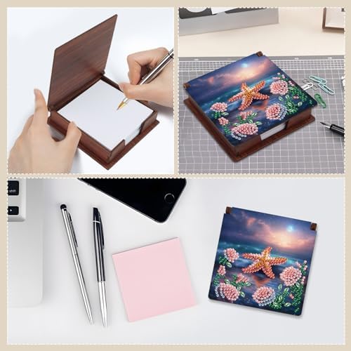4Pcs Sticky Note Holder Diamond Art Painting Wooden Post Note Dispenser Memo Paper Storage Box Diamond Art by Numbers Mosaic Kits Office Desk Accessories-03 - Image 6