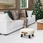 LUE BONA Small Curved Foot Stool with Handle, Beige Velvet Footstool and Ottomans, Modern Foot Rest with Wooden Legs, Step Stool with Padded Seat for Couch, Living Room - Image 3