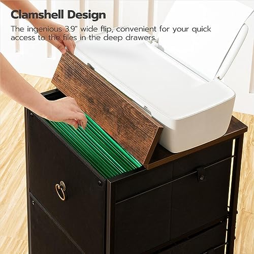 HOOBRO 2 Drawer Mobile File Cabinet, Rolling Printer Stand, Vertical Filing Cabinet, Office Drawers, Filing Cart for Home Office, A4/Letter Size, Nonwovens Drawer, Black and Rustic Brown BFK20WJ01 - Image 6