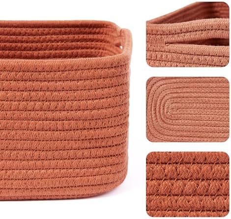 MiniArk Small Storage Baskets for Organizing | Closet Organizer Bins | Shelf Toy Basket | Woven Rope Baskets | Cube Decorative Box | Shallow Basket | 13x8.5x5.1” | 4 Packs Oxide Red - Image 2