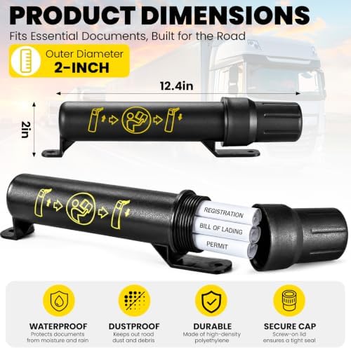 4 Pack Waterproof Truck Registration Document Holder Tube, 2 Inch Diameter, Heavy Duty Storage for Permits & Insurance Papers, Semi Truck Trailer Fleet Vehicles - Image 2