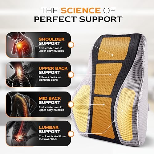 TULARIS Extra Dense Lumbar Pillow with Double Adjustable Straps - Ergonomic Lumbar Support Pillow for Office Chair, Car, Couch Firm Back Support for Lower Back & Spine Pain Relief Memory Foam Cushion - Image 2